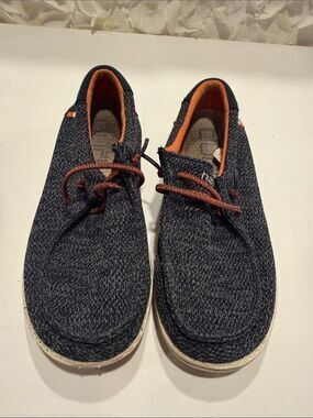 Hey Dude Navy Knit Slip-On Shoes with Orange Trim